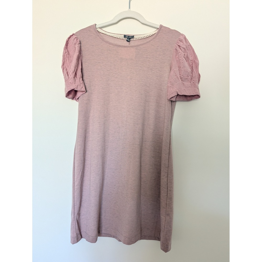 Lily Rose Junior's Large Dusty Pink Embroidered Puff Sleeve Casual Mini Dress